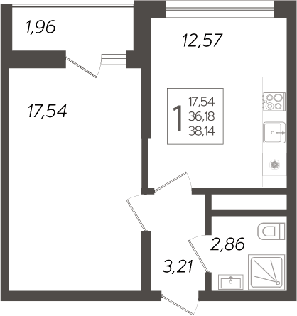 Продается 1-комн. квартира, 36.18 м²