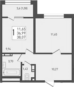 Продается 1-комн. квартира, 36.99 м²