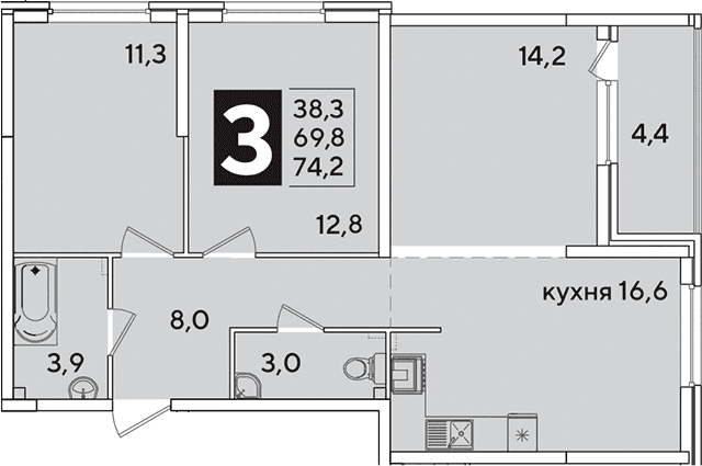 Продается 4-комн. квартира, 69.8 м²