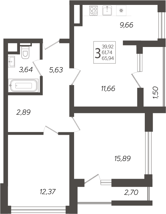 Продается 3-комн. квартира, 63.3 м²