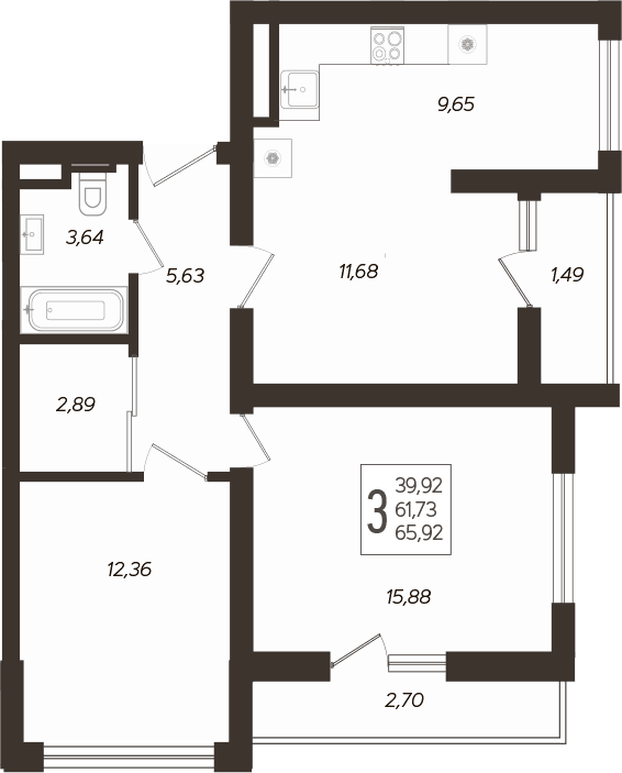 Продается 3-комн. квартира, 63.01 м²