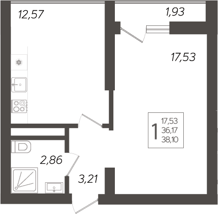 Продается 1-комн. квартира, 36.17 м²