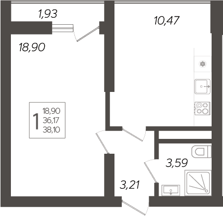 Продается 1-комн. квартира, 36.17 м²