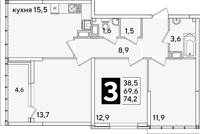 Продается 4-комн. квартира, 69.6 м²