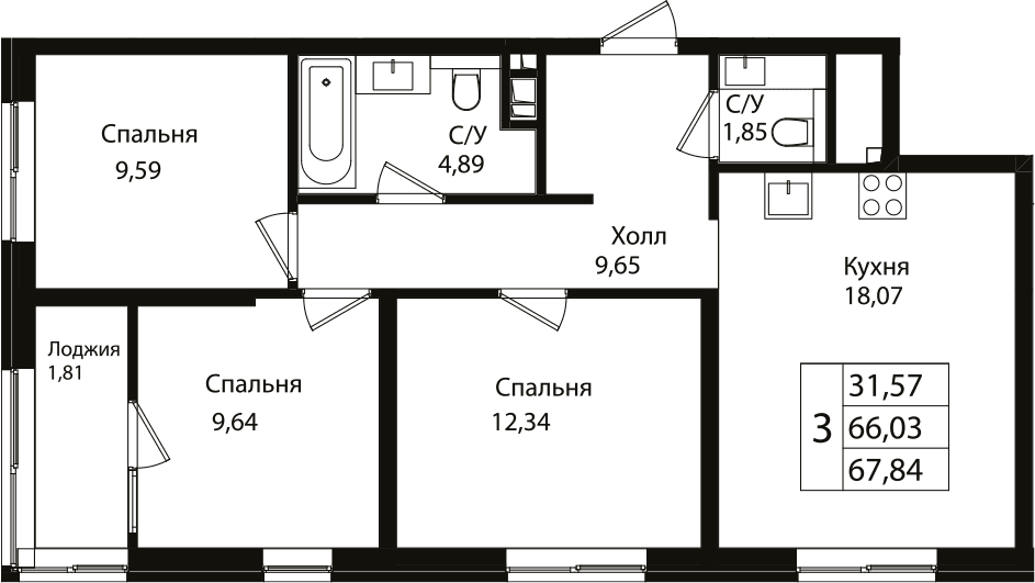 Продается 4-комн. квартира, 65.44 м²