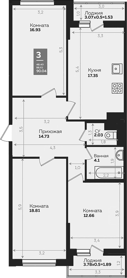 Продается 3-комн. квартира, 86.62 м²