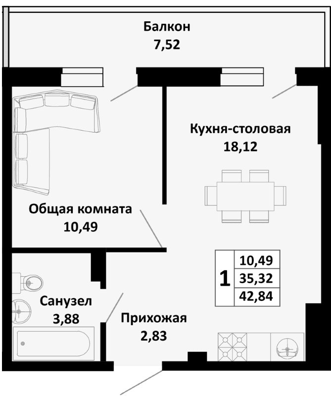 Продается 2-комн. квартира, 34.1 м²