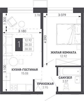 Продается 1-комн. квартира, 39.11 м²