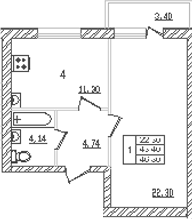 Продается 1-комн. квартира, 41.02 м²