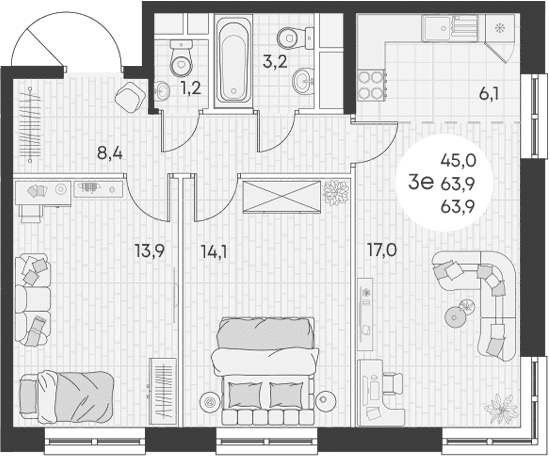Продается 3-комн. квартира, 63.9 м²