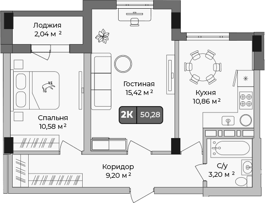 Продается 2-комн. квартира, 49.26 м²