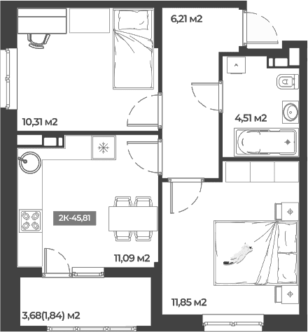 Продается 2-комн. квартира, 43.97 м²