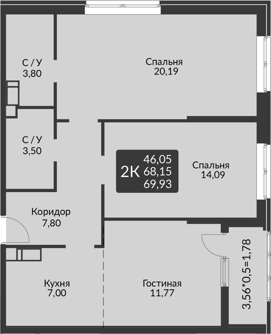 Продается 3-комн. квартира, 68.15 м²