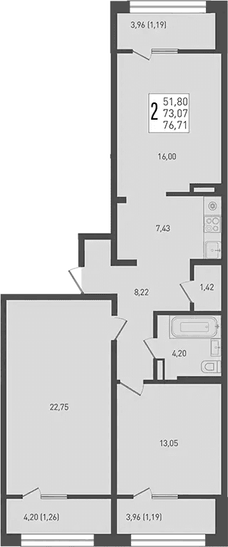Продается 3-комн. квартира, 73.07 м²
