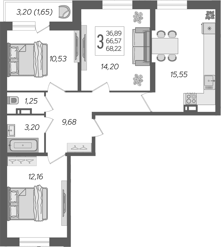Продается 4-комн. квартира, 66.57 м²