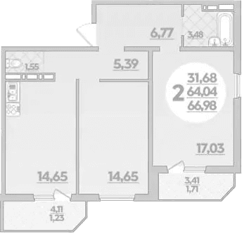 Продается 2-комн. квартира, 64.04 м²