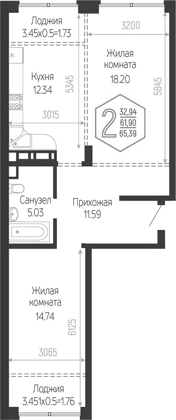 Продается 2-комн. квартира, 61.9 м²