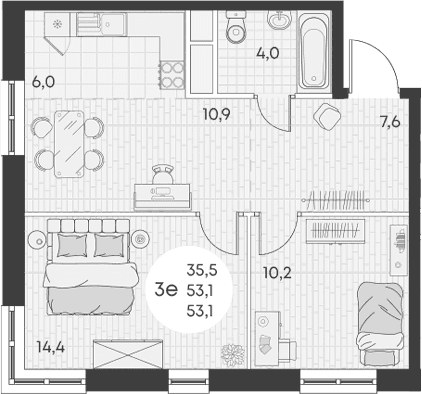 Продается 3-комн. квартира, 53.1 м²