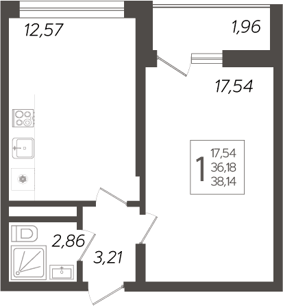 Продается 1-комн. квартира, 36.18 м²