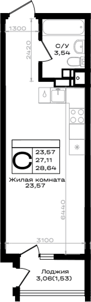 Продается 1-комн. квартира, 27.11 м²