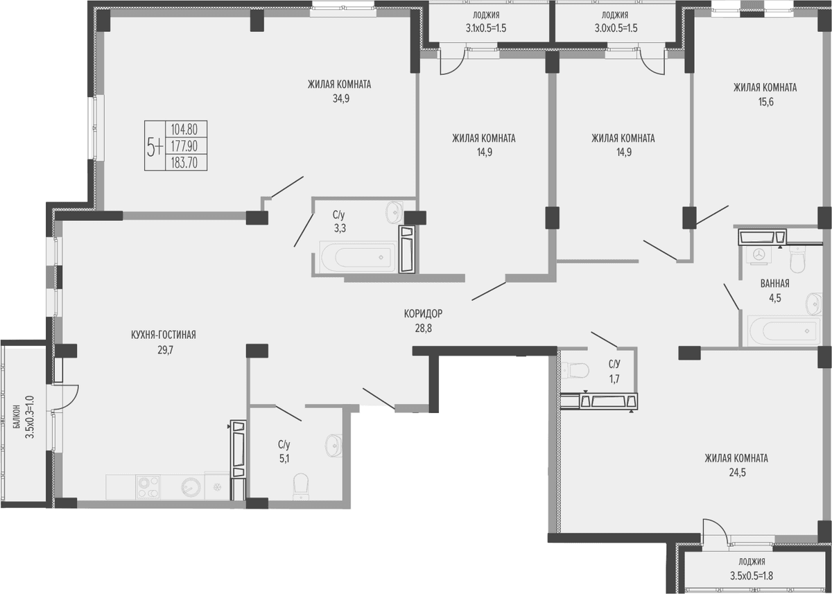 Продается 5-комн. квартира, 181.91 м²