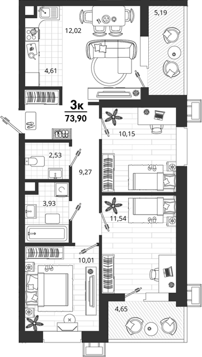 Продается 3-комн. квартира, 64.06 м²