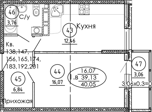 Продается 1-комн. квартира, 39.13 м²