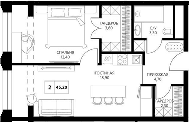 Продается 2-комн. квартира, 46.6 м²