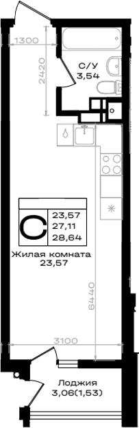Продается 1-комн. квартира, 27.11 м²