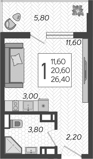 Продается 1-комн. квартира, 20.6 м²