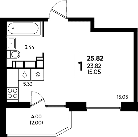 Продается 1-комн. квартира, 23.82 м²