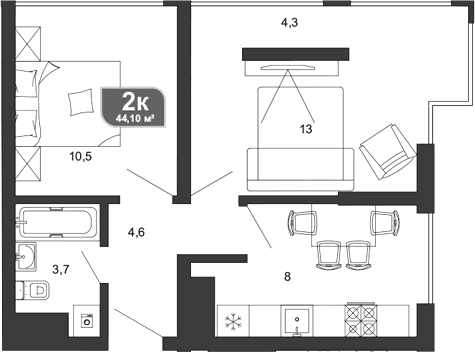 Продается 2-комн. квартира, 41.5 м²
