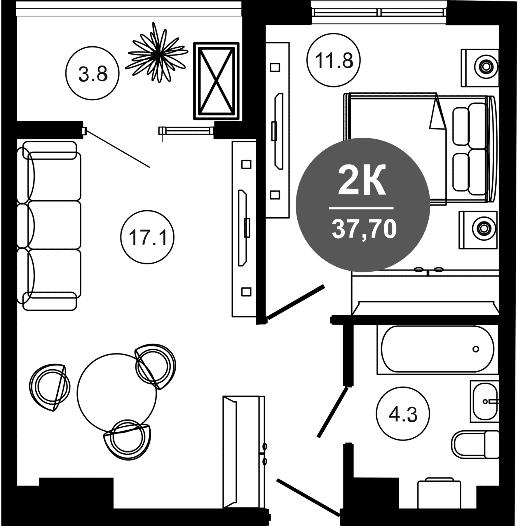 Продается 2-комн. квартира, 33.9 м²