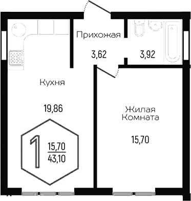 Продается 2-комн. квартира, 43.1 м²