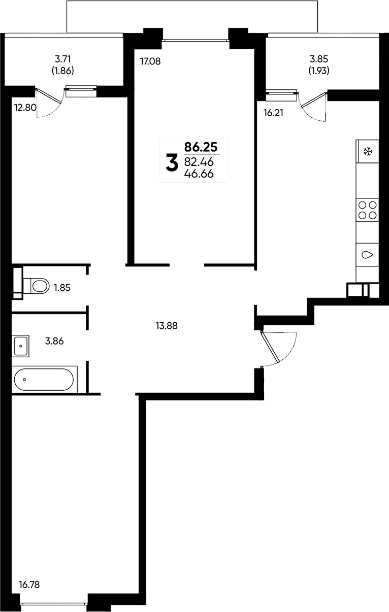 Продается 3-комн. квартира, 82.46 м²