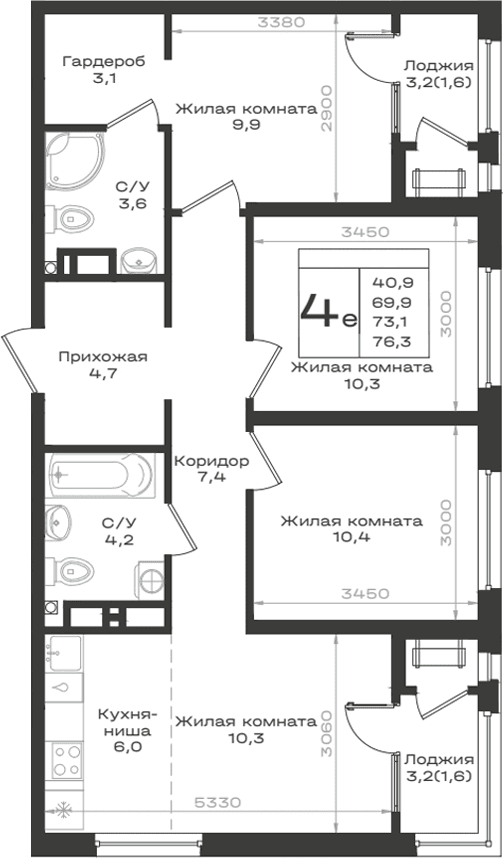 Продается 4-комн. квартира, 69.9 м²