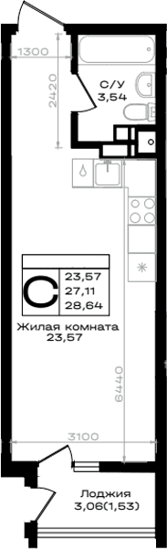 Продается 1-комн. квартира, 27.11 м²