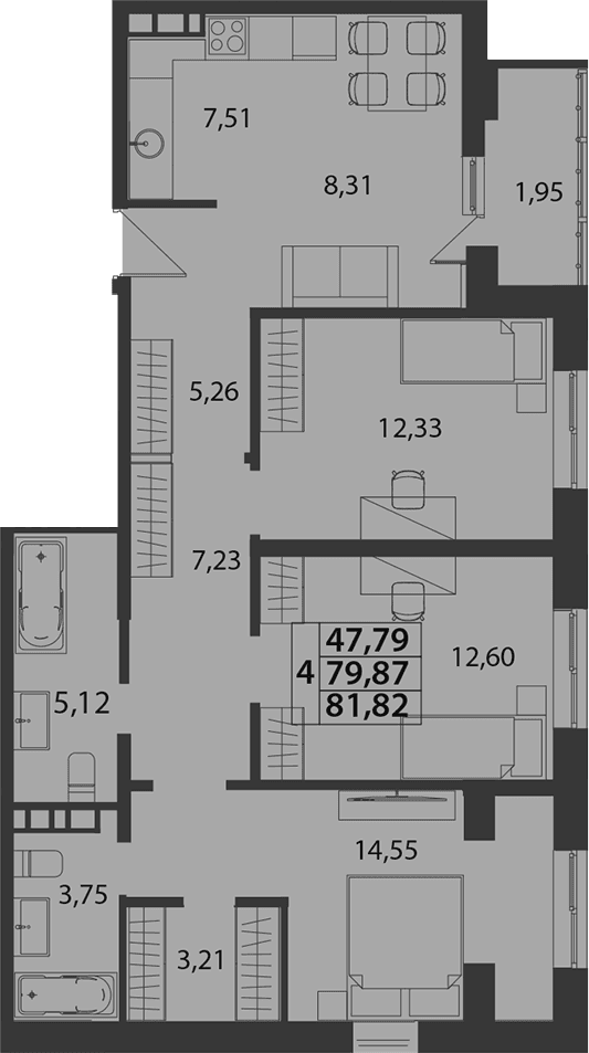 Продается 4-комн. квартира, 79.87 м²