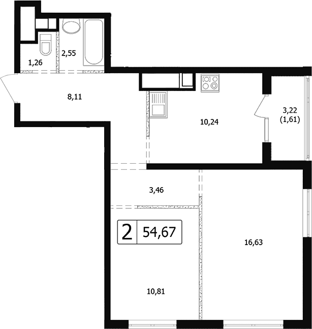 Продается 2-комн. квартира, 51.59 м²