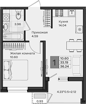 Продается 1-комн. квартира, 33.19 м²