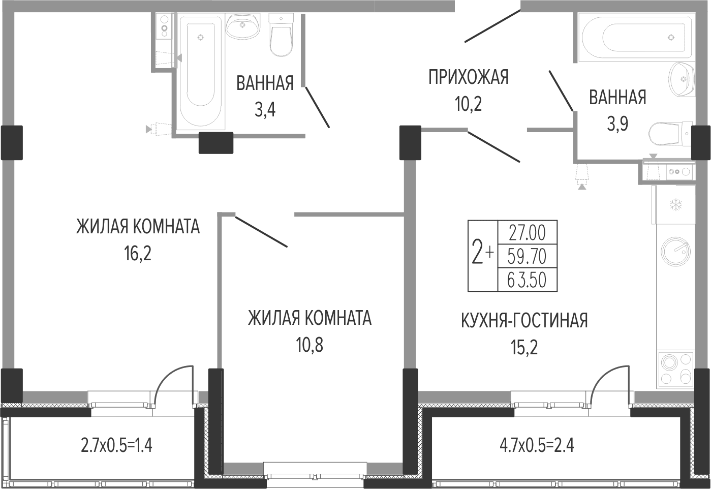 Продается 3-комн. квартира, 61.2 м²