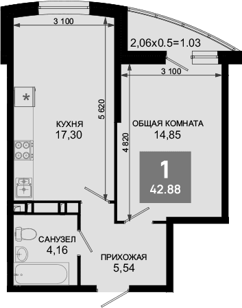 Продается 2-комн. квартира, 41.85 м²