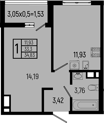 Продается 1-комн. квартира, 33.3 м²