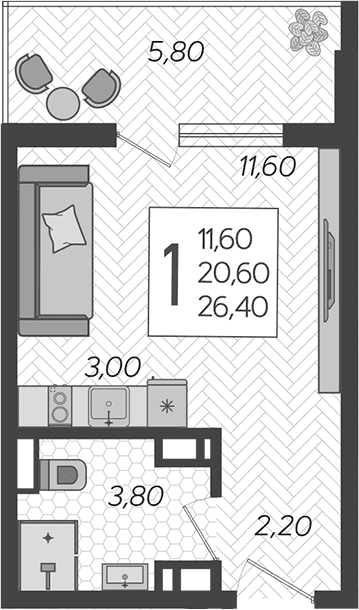 Продается 1-комн. квартира, 20.6 м²