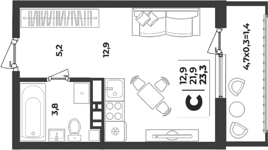 Продается 1-комн. квартира, 21.9 м²
