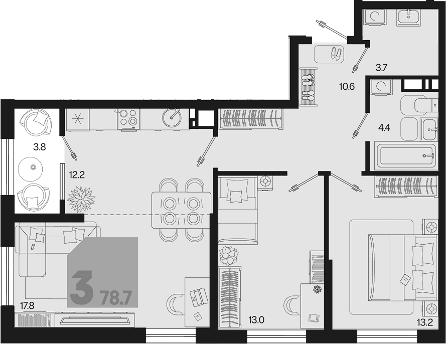 Продается 3-комн. квартира, 74.9 м²