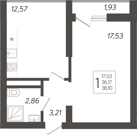 Продается 1-комн. квартира, 36.17 м²