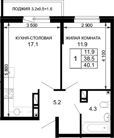 Продается 1-комн. квартира, 38.5 м²