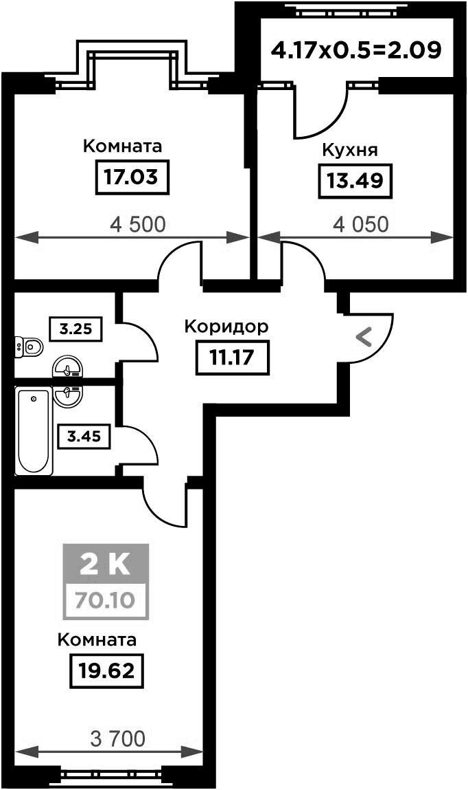Продается 2-комн. квартира, 68.01 м²