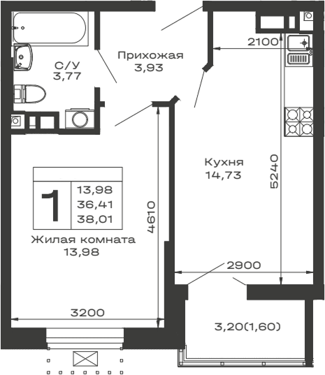 Продается 1-комн. квартира, 36.41 м²